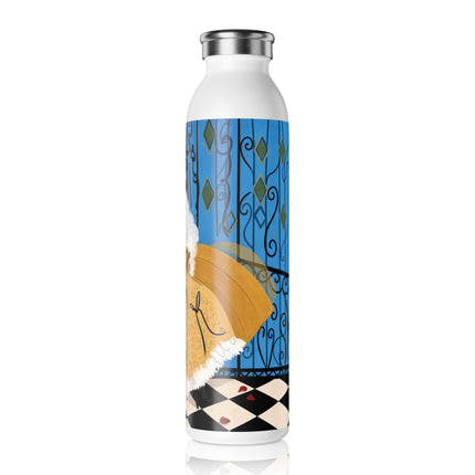 🎭🌹 The Lady Behind The Gilded Gates Slim Water Bottle – Art Deco Masquerade Elegance