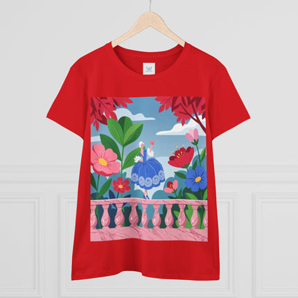 🌸💙 The Lady Of The Flower Terrace Cotton Tee – Colorful Art Deco Garden Elegance