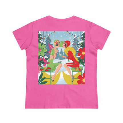 ☕❄️ Christmas Tea In The Snow Garden Cotton Tee – Art Deco Holiday Friendship