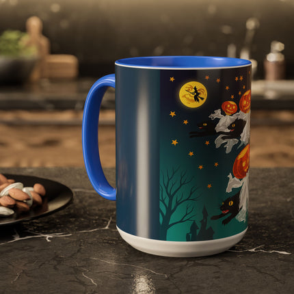 🐈‍⬛🎃 The Flying Black Cats Of Halloween Colorful Mug – Whimsical Storybook Charm