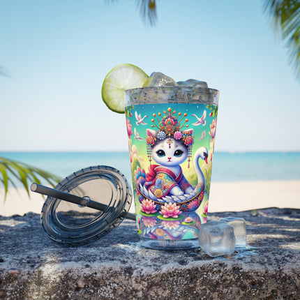 Geisha Kitten’s River Voyage Sunsplash Tumbler with Straw, 16oz