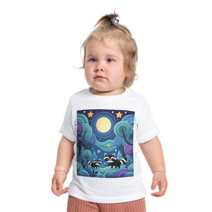 Enchanted Nighttime Raccoons Baby T-Shirt – A Magical Forest Adventure