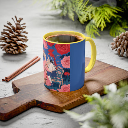 The Lady And The Scarlet Macaw Colorful Mugs – Art Deco Floral Elegance