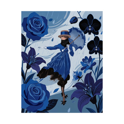 ☔💙 The Lady Of The Blue Rain Matte Vertical Poster – Art Deco Floral Whimsy