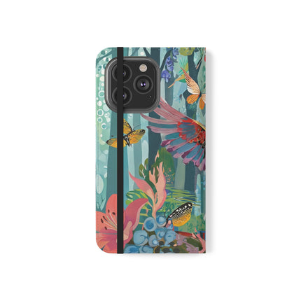 🦖🦋 Colorful Raptor Flip Case – Butterfly Wonder & Forest Adventure