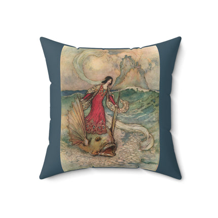 Rita Rides on the Dolphin by Warwick Goble Spun Polyester Square Pillow