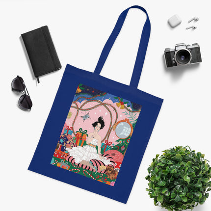 🎄🌹 Christmas Morning In The Rose Parlor Cotton Tote Bag – Art Deco Holiday Romance