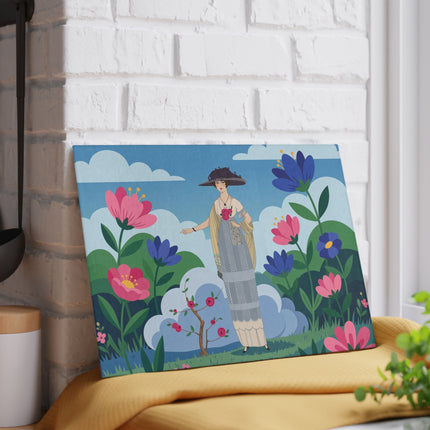 🌸🎀 The Lady Of The Rose Garden Glass Cutting Board – Art Deco Floral Fashion Elegance