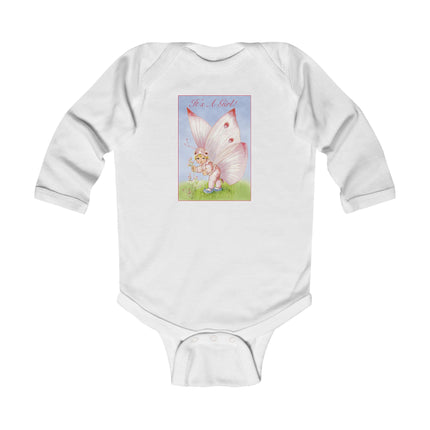 It’s A Girl! Long Sleeve Baby Bodysuit – Whimsical Wings & Cozy Celebration