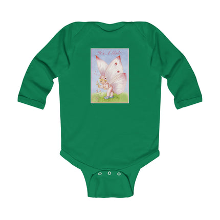 It’s A Girl! Long Sleeve Baby Bodysuit – Whimsical Wings & Cozy Celebration