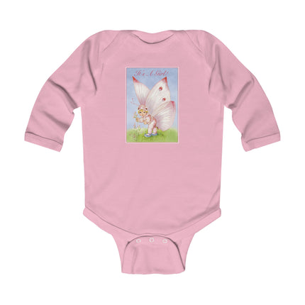 It’s A Girl! Long Sleeve Baby Bodysuit – Whimsical Wings & Cozy Celebration