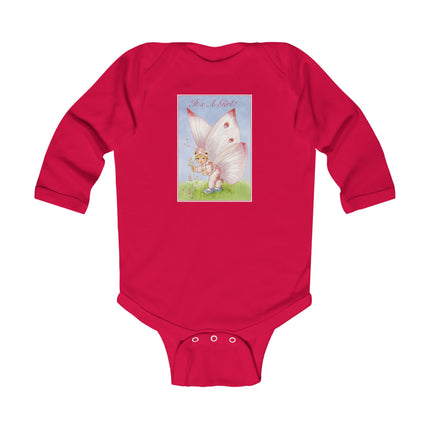 It’s A Girl! Long Sleeve Baby Bodysuit – Whimsical Wings & Cozy Celebration