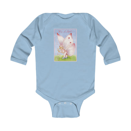 It’s A Girl! Long Sleeve Baby Bodysuit – Whimsical Wings & Cozy Celebration