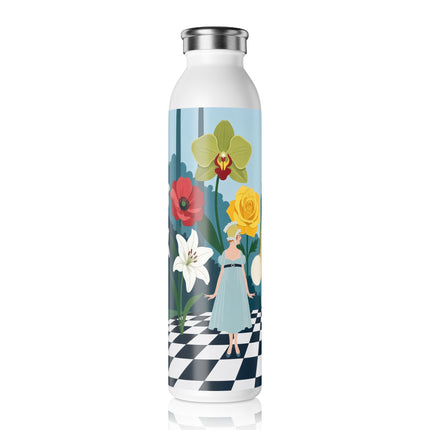 🌺👒 The Lady Of The Grand Flower Garden Slim Water Bottle – Art Deco Garden Whimsy