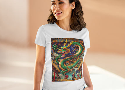 Tibetan Dragon Over Kabuki Duel Women's Midweight Cotton Tee