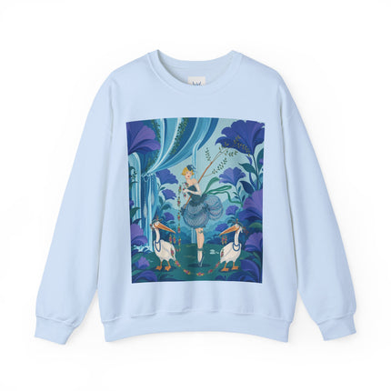 🪶🌺 The Pelican Garden Dance Crewneck Sweatshirt – Art Deco Botanical Whimsy