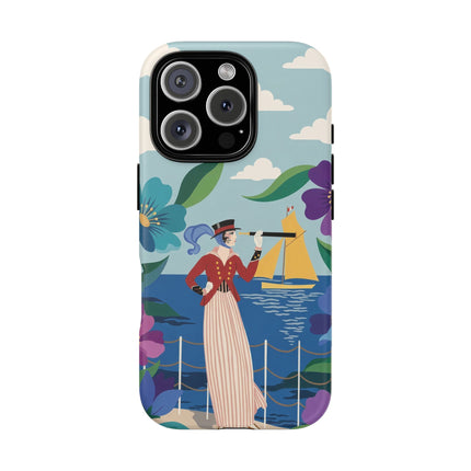 🌊🔭 The Lady Of The Seaside Lookout Phone Case – Art Deco Nautical Adventure