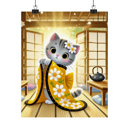 🐱🍵 Playful Kitten in the Tea Room Matte Vertical Poster – Curious Charm & Cozy Whimsy