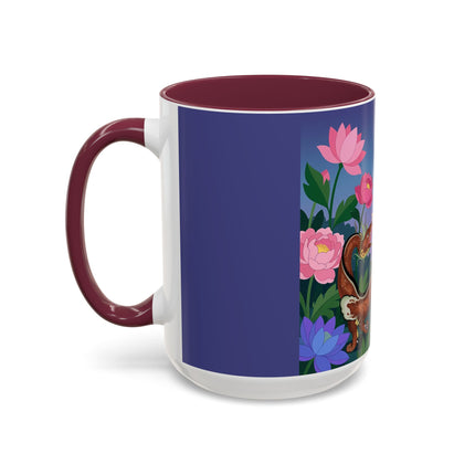 The Lady And The Garden Dragon Colorful Mugs – Art Deco Mythical Botanical Elegance