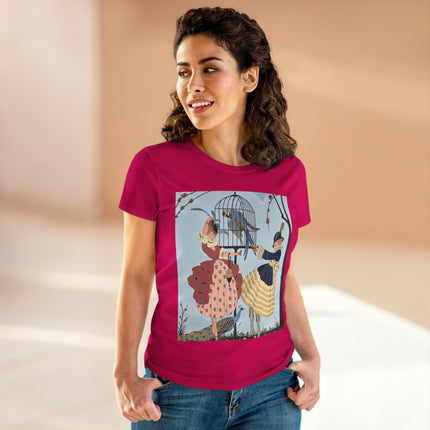 🦚🦜 The Ladies Of The Garden Aviary Cotton Tee – Art Deco Bird Fantasy