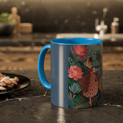The Ladies And The Enchanted Macaw Colorful Mugs – Art Deco Botanical Elegance