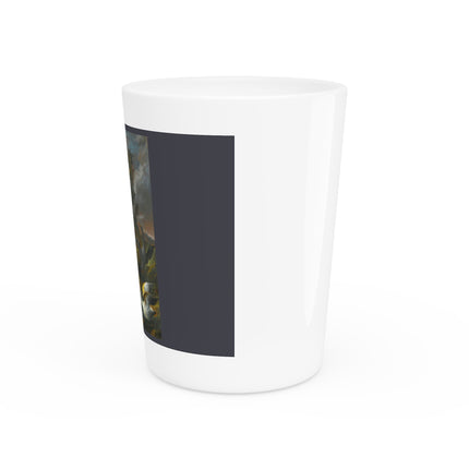 Still Life With Birds Beside An Ornate Fountain by Nicola Casissa Ceramic Shot Glass