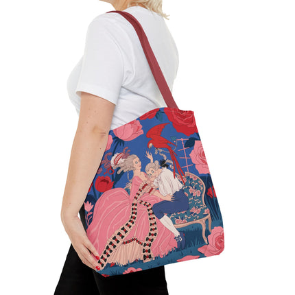 🌹🦜 The Lady Of The Scarlet Parrot Tote Bag – Art Deco Floral Elegance