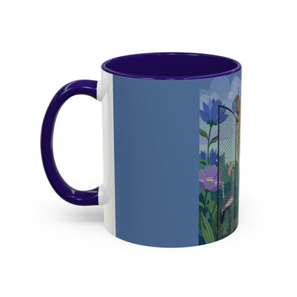 The Lady And The Enchanted Heron Colorful Mugs – Art Deco Botanical Elegance