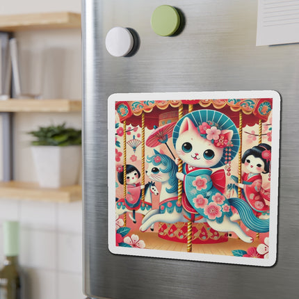 Geisha Kitten's Enchanted Carousel Ride Die-Cut Magnets (5 Sizes)