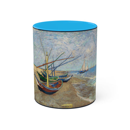 Fishing Boats on the Beach at Saintes-Maries by Vincent Van Gogh Colorful Mugs, 11oz