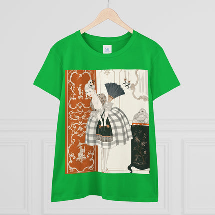 🪭🖤 The Lady With The Black Fan Cotton Tee – Art Deco Fashion Illustration