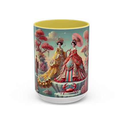Cherry Blossom Courtesans & Crimson Crab Colorful Mug – Imperial Elegance & Playful Charm