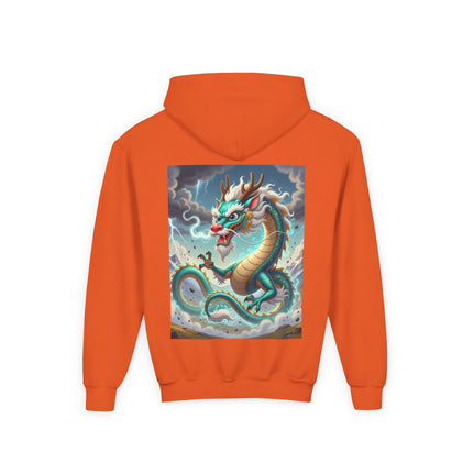 Tibetan Dragon in Battle Youth Hooded Sweatshirt – Power, Motion & Mythic Energy