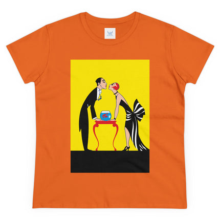 Moment of Elegance: A Passionate Embrace Amidst Golden Splendor Women's Midweight Cotton Tee