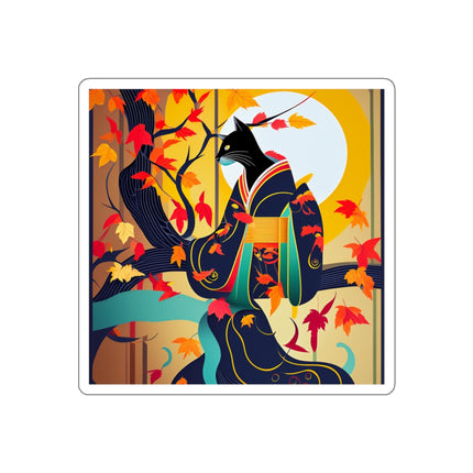 Black Cat in Kimono Die-Cut Stickers (5 Sizes)