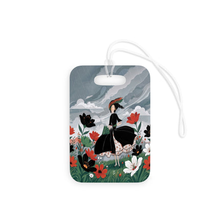 🌧️🌺 The Stormy Flower Walk Luggage Tag – Art Deco Floral Fashion