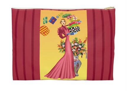 Elegant Holiday Woman with Gifts Accessory Pouch