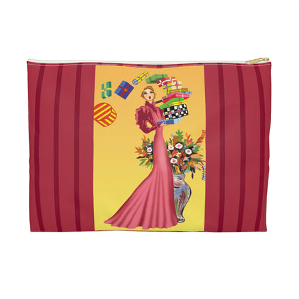 Elegant Holiday Woman with Gifts Accessory Pouch