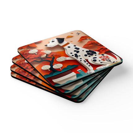 Dalmatian at an Autumn Bonsai Exhibition Corkwood Coaster Set
