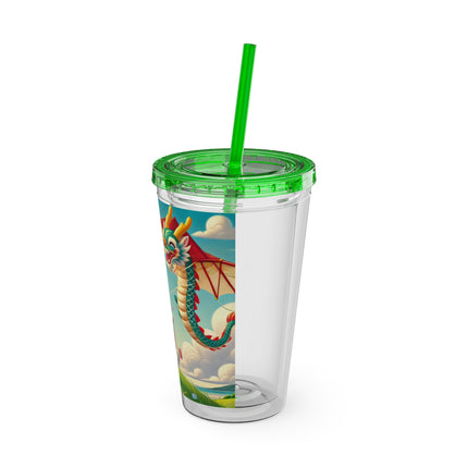 Geisha Kitten and the Dragon Kite Sunsplash Tumbler with Straw, 16oz
