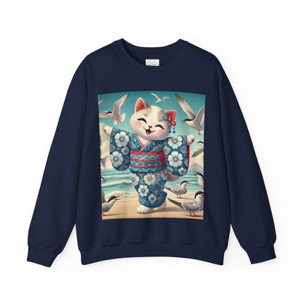Geisha Kitten by the Seaside Heavy Blend™ Crewneck Sweatshirt