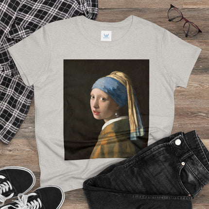 Girl with a Pearl Earring by Johannes Vermeer Women's Midweight Cotton Tee