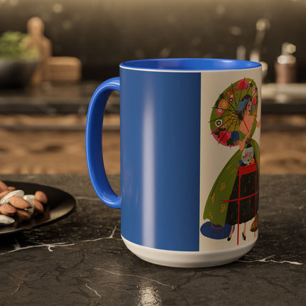 Lady with the Golden Fish Colorful Mugs – Whimsical Fashion & Playful Fantasy