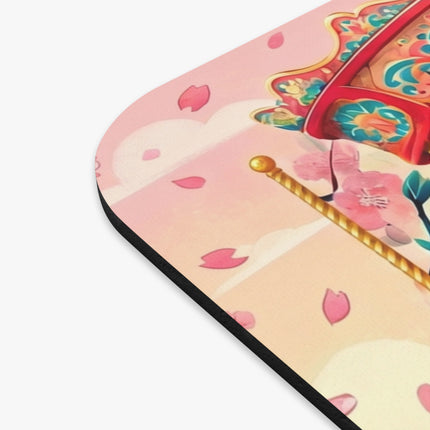 Geisha Kitten's Enchanted Carousel Ride Mouse Pad – Whimsical Dreams & Cherry Blossom Magic