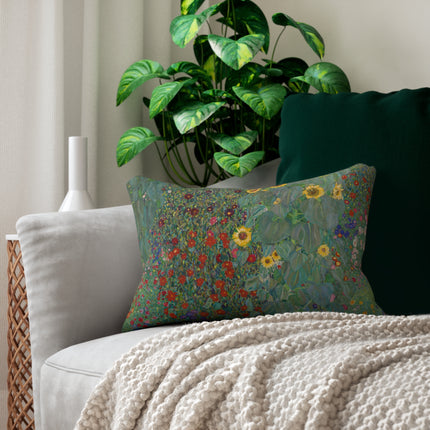 Farm Garden with Sunflowers by Gustav Klimt Spun Polyester Lumbar Pillow