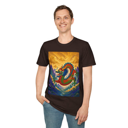 🐉🌄 The Golden Sky Dragon Softstyle T-Shirt – Mystical Mountain Fantasy