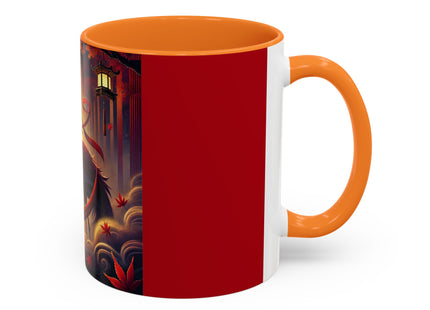 Regal Crimson Crane in the Autumn Mist Colorful Mugs (11oz, 15oz)
