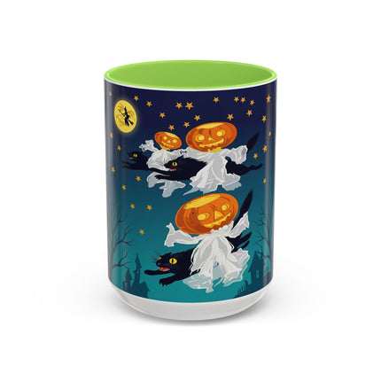 🐈‍⬛🎃 The Flying Black Cats Of Halloween Colorful Mug – Whimsical Storybook Charm