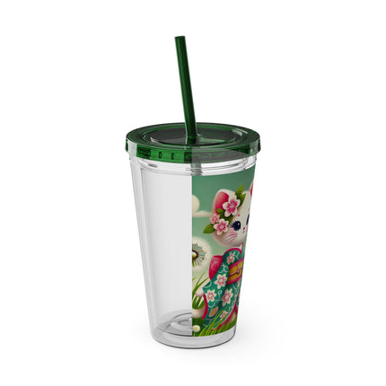 Geisha Kitten and the Dandelion Wish Sunsplash Tumbler with Straw, 16oz