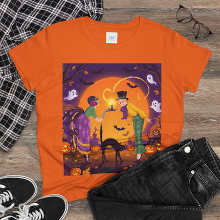 🎃🕯️ The Midnight Halloween Greeting Cotton Tee – Vintage Halloween Charm
